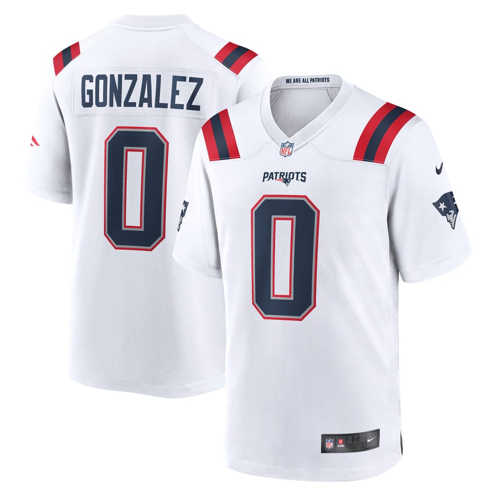 Men's New England Patriots Christian Gonzalez Nike White Game Jersey - Image 1