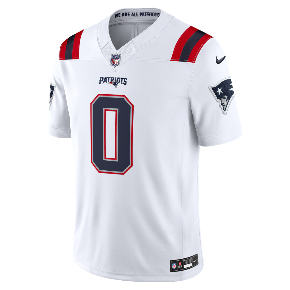 Men's New England Patriots Christian Gonzalez Nike White Vapor F.U.S.E. Stitched Limited Jersey - Image 3