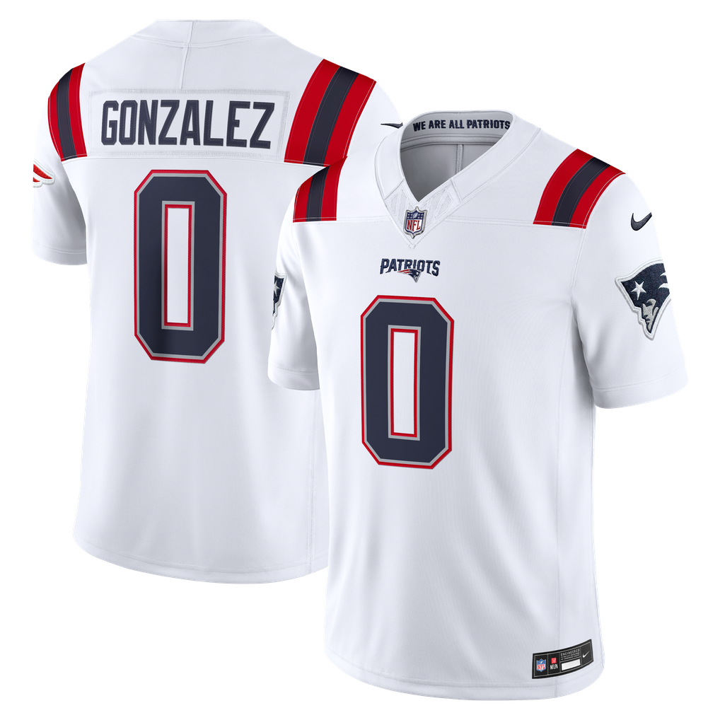 Men's New England Patriots Christian Gonzalez Nike White Vapor F.U.S.E. Stitched Limited Jersey - Image 1