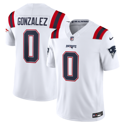 Men's New England Patriots Christian Gonzalez Nike White Vapor F.U.S.E. Stitched Limited Jersey - Image 1