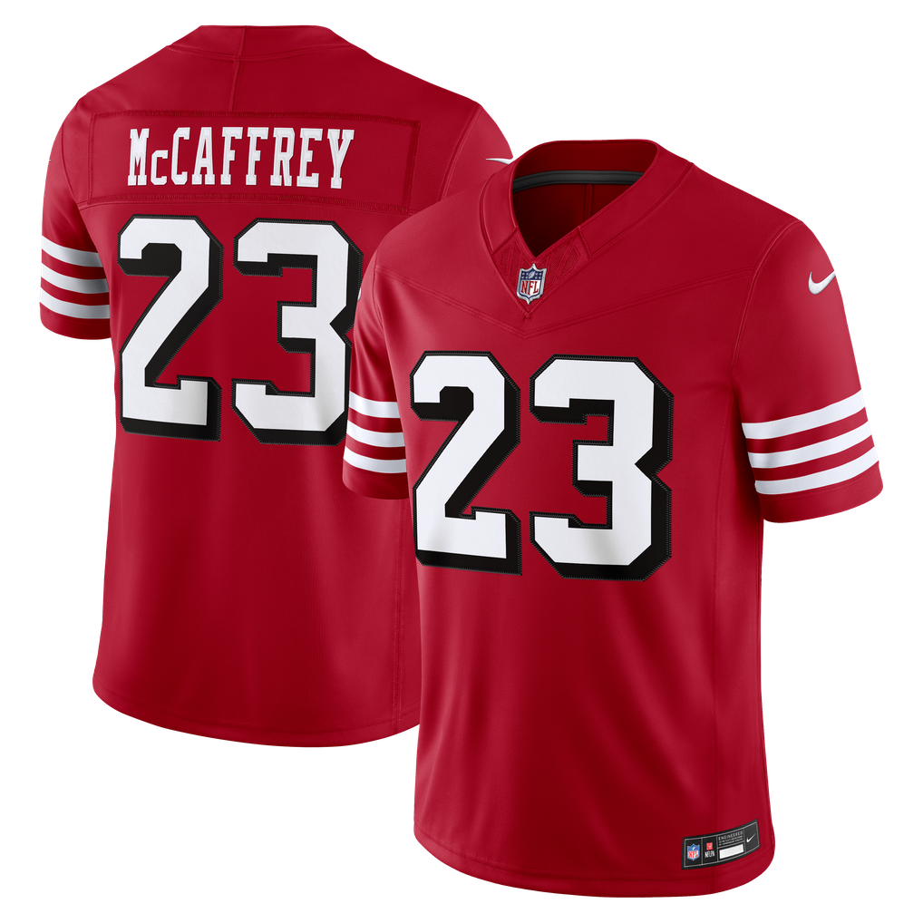 Men's San Francisco 49ers Christian McCaffrey Nike Scarlet Alternate Vapor F.U.S.E. Stitched Limited Jersey - Image 1