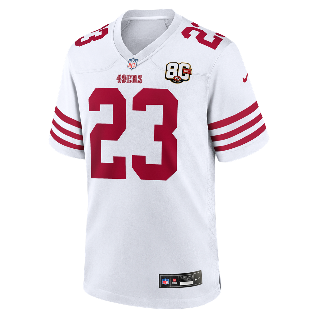 Men's San Francisco 49ers Christian McCaffrey Nike White 80th Anniversary Game Jersey - Image 3