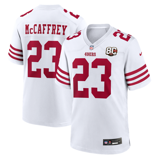 Men's San Francisco 49ers Christian McCaffrey Nike White 80th Anniversary Game Jersey - Image 1