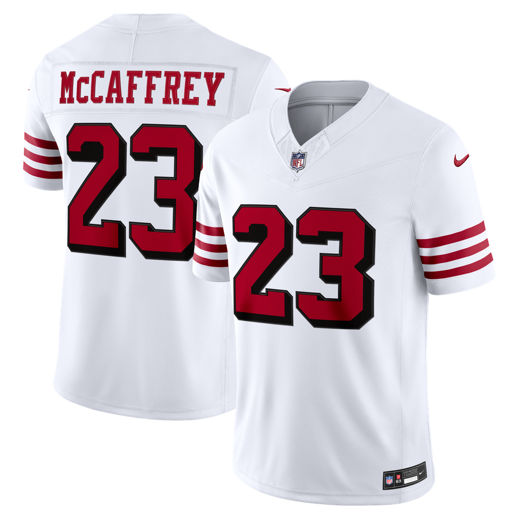 Men's San Francisco 49ers Christian McCaffrey Nike White Alternate Vapor F.U.S.E. Stitched Limited Jersey - Image 1