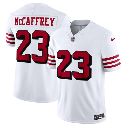 Men's San Francisco 49ers Christian McCaffrey Nike White Alternate Vapor F.U.S.E. Stitched Limited Jersey - Image 1