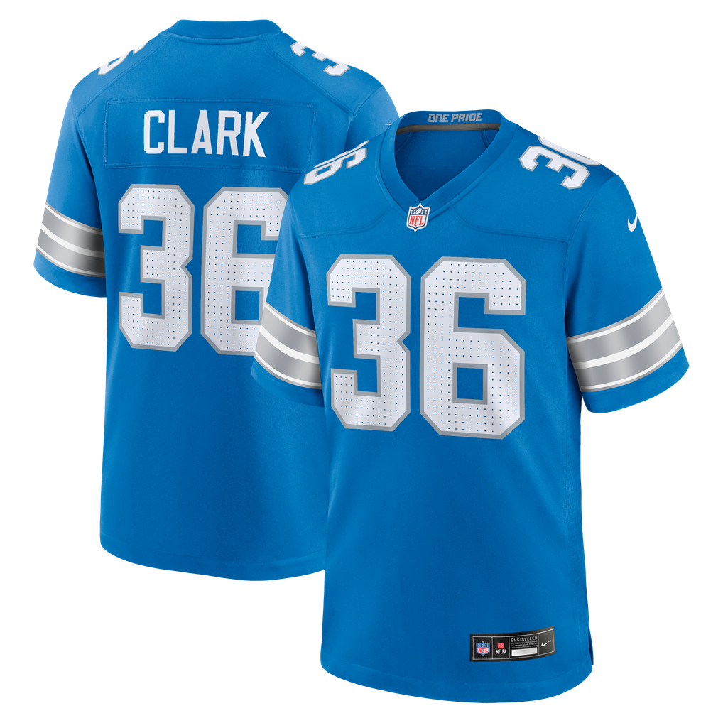 Men's Detroit Lions Chuck Clark Nike Blue Team Game Jersey - Image 2