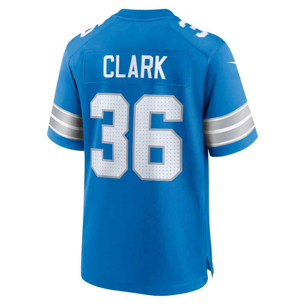 Men's Detroit Lions Chuck Clark Nike Blue Team Game Jersey - Image 6