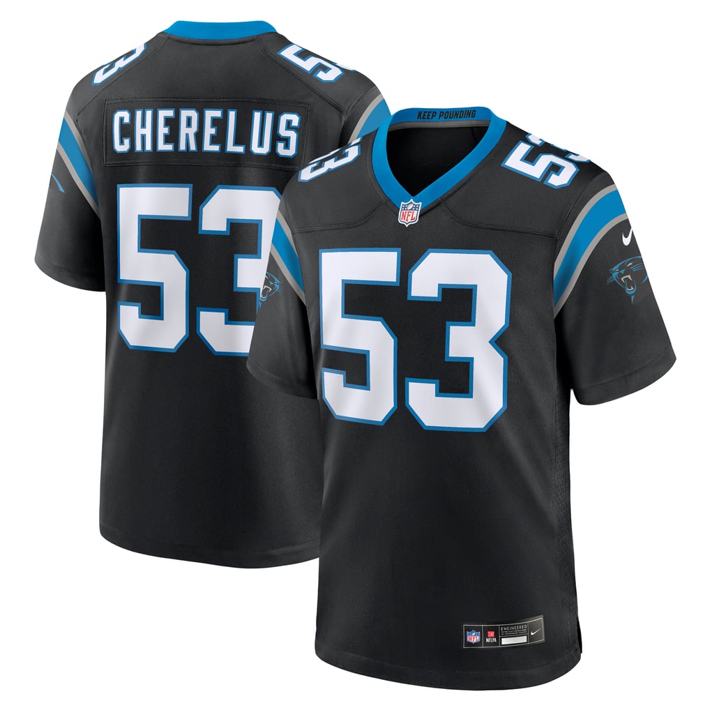 Men's Carolina Panthers Claudin Cherelus Nike Black Team Game Jersey - Image 2
