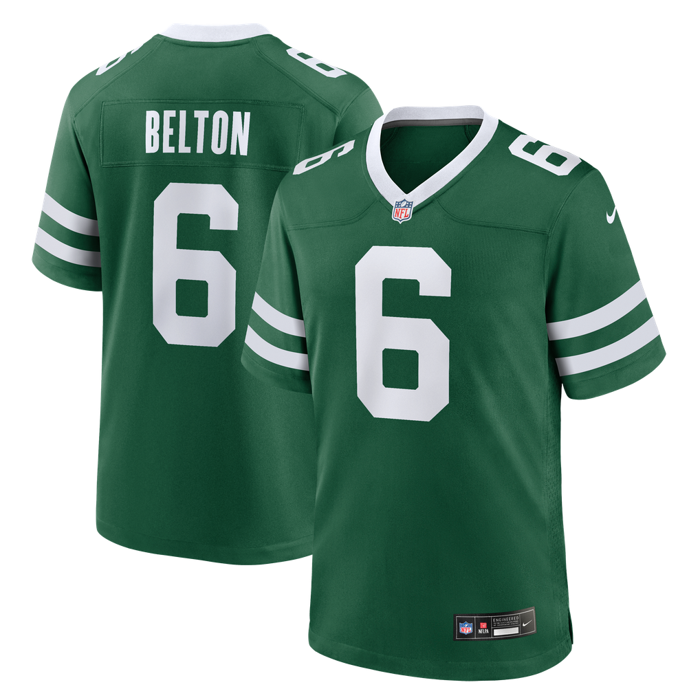 Men's New York Jets Dane Belton Nike Legacy Green Team Game Jersey - Image 1