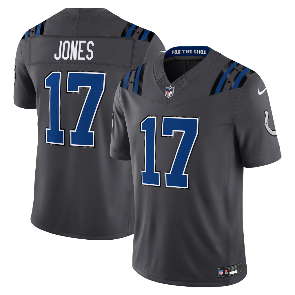Men's Indianapolis Colts Daniel Jones Nike Anthracite 2026 Rivalries Collection Stitched Limited Jersey - Image 1