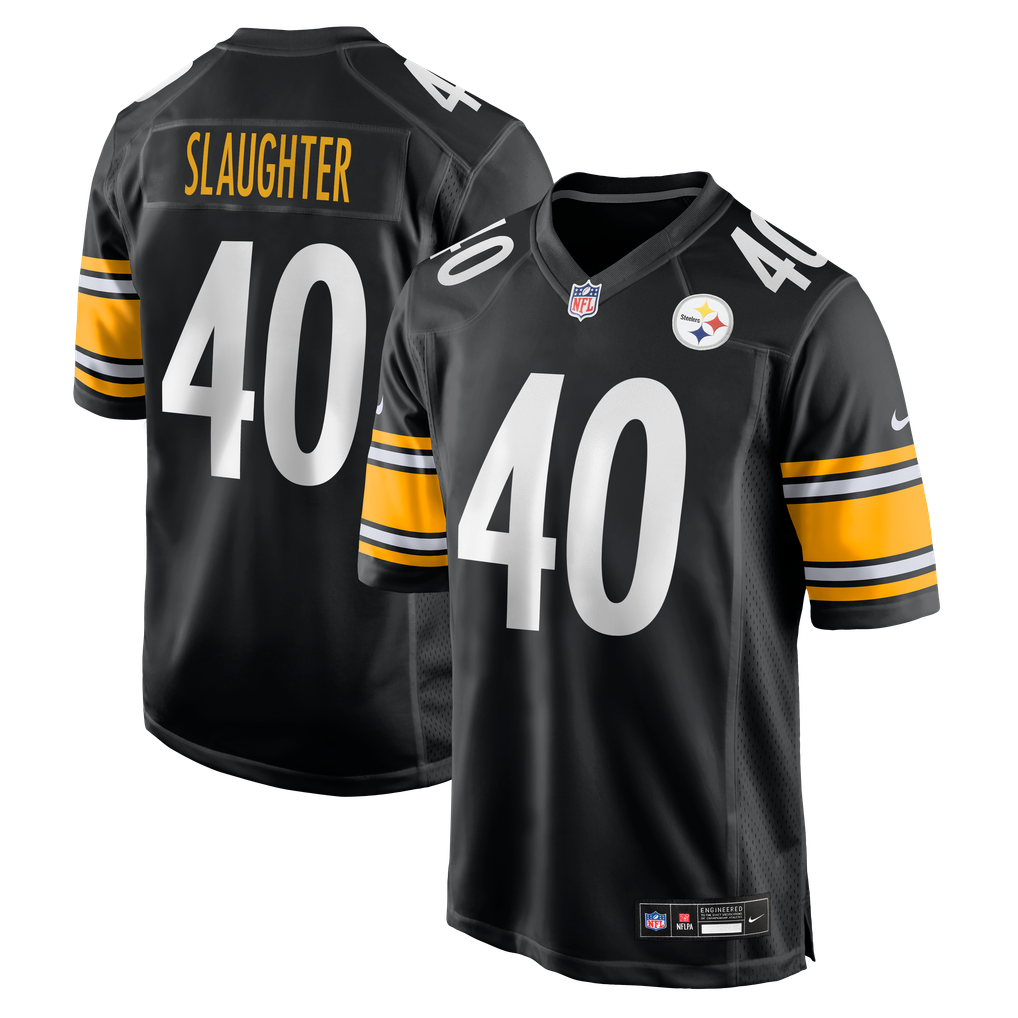 Men's Pittsburgh Steelers Doneiko Slaughter Nike Black Team Game Jersey - Image 1