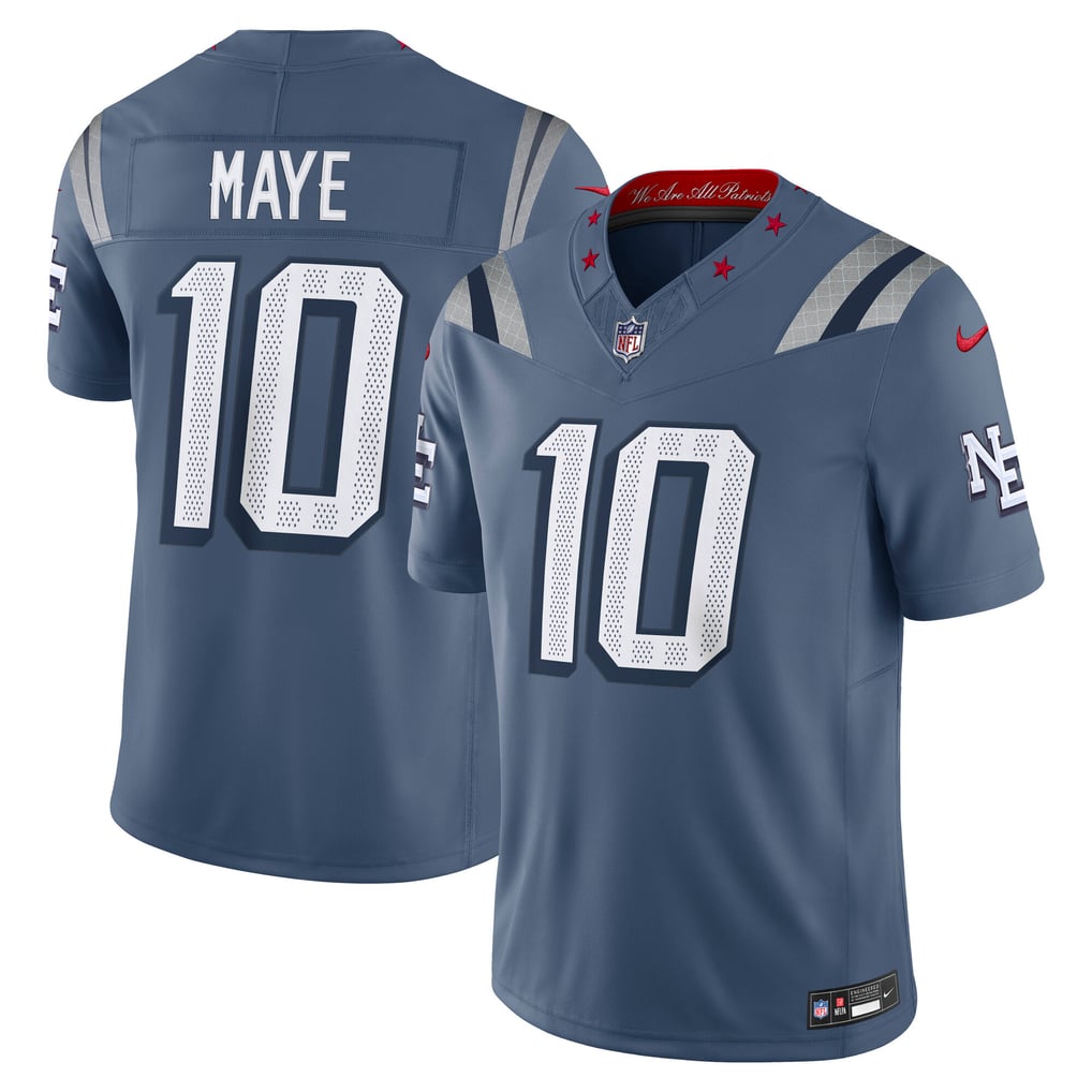 Men's New England Patriots Drake Maye Nike Blue Rivalries Collection Stitched Limited Jersey - Image 1