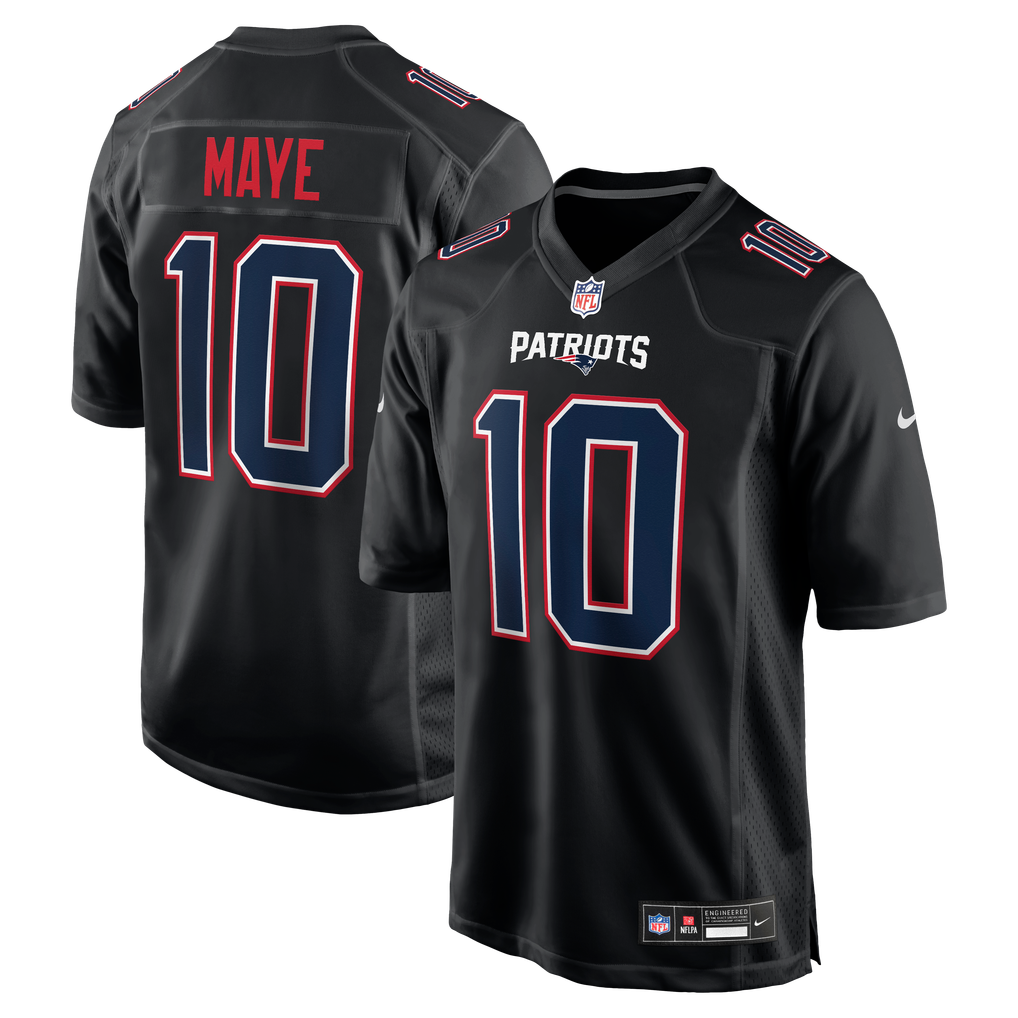 Men's New England Patriots Drake Maye Nike Carbon Black Fashion Game Jersey - Image 1
