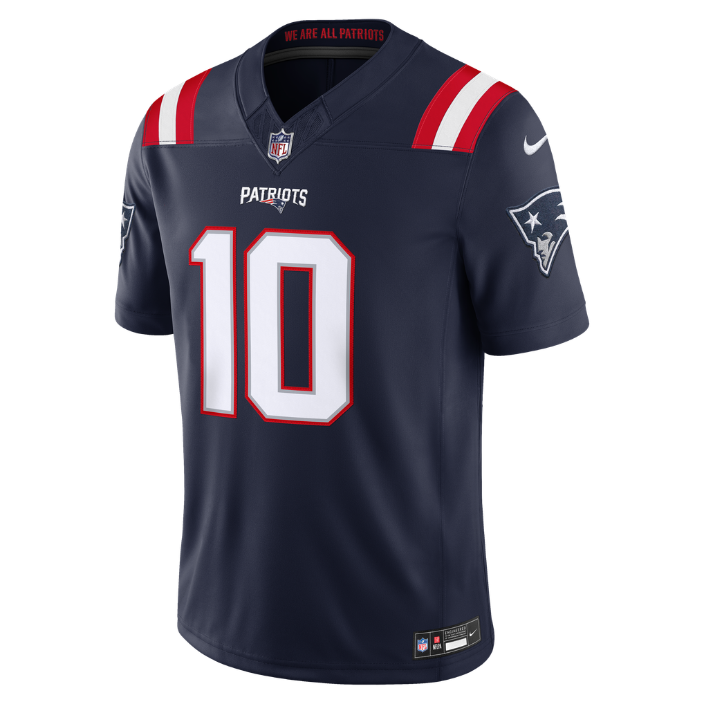 Men's New England Patriots Drake Maye Nike Navy Team Vapor F.U.S.E. Stitched Limited Jersey - Image 7
