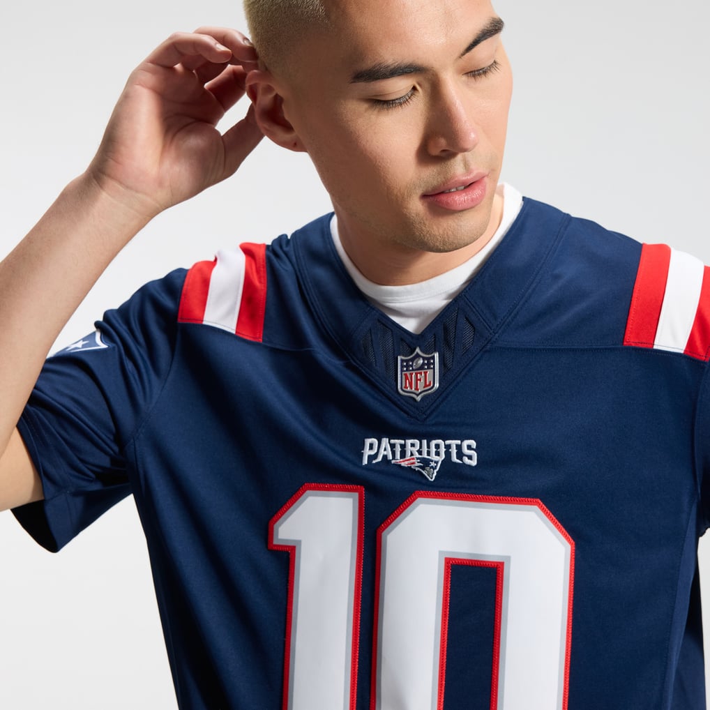 Men's New England Patriots Drake Maye Nike Navy Team Vapor F.U.S.E. Stitched Limited Jersey - Image 9