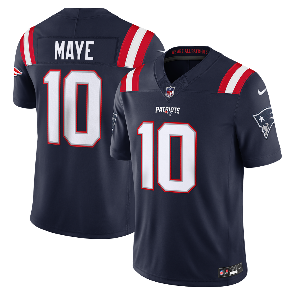 Men's New England Patriots Drake Maye Nike Navy Team Vapor F.U.S.E. Stitched Limited Jersey - Image 1