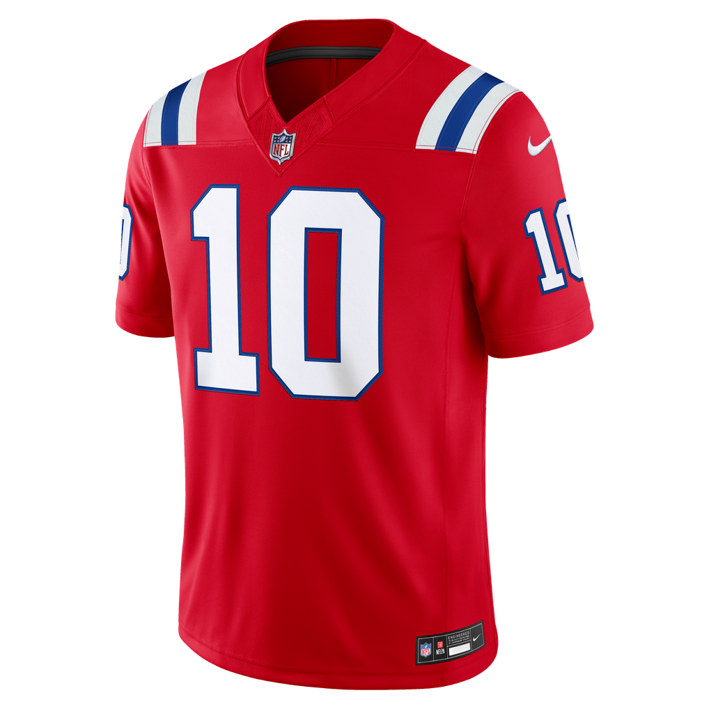 Men's New England Patriots Drake Maye Nike Red Alternate Vapor F.U.S.E. Stitched Limited Jersey - Image 3