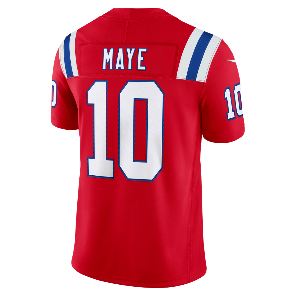 Men's New England Patriots Drake Maye Nike Red Alternate Vapor F.U.S.E. Stitched Limited Jersey - Image 4