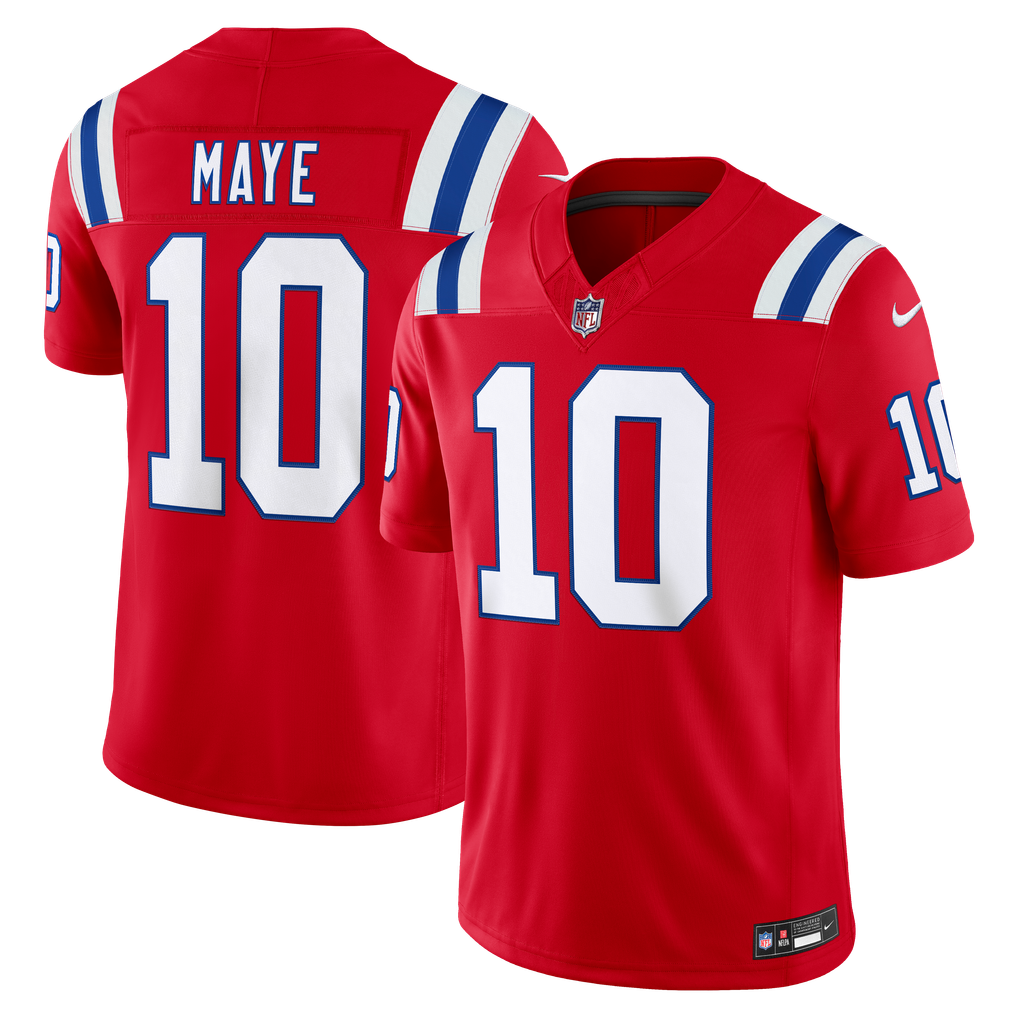 Men's New England Patriots Drake Maye Nike Red Alternate Vapor F.U.S.E. Stitched Limited Jersey - Image 1