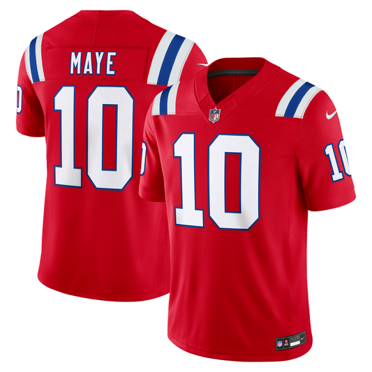 Men's New England Patriots Drake Maye Nike Red Alternate Vapor F.U.S.E. Stitched Limited Jersey - Image 1