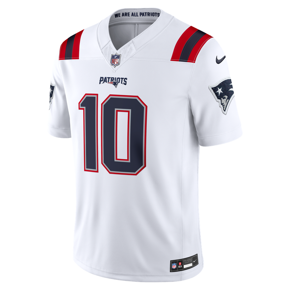 Men's New England Patriots Drake Maye Nike White Vapor F.U.S.E. Stitched Limited Jersey - Image 3