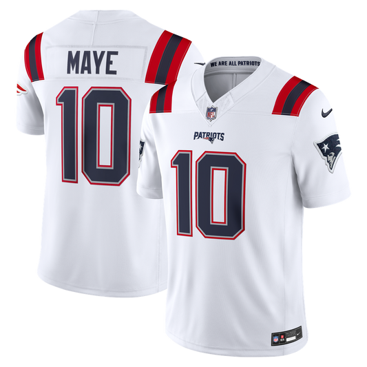 Men's New England Patriots Drake Maye Nike White Vapor F.U.S.E. Stitched Limited Jersey - Image 1