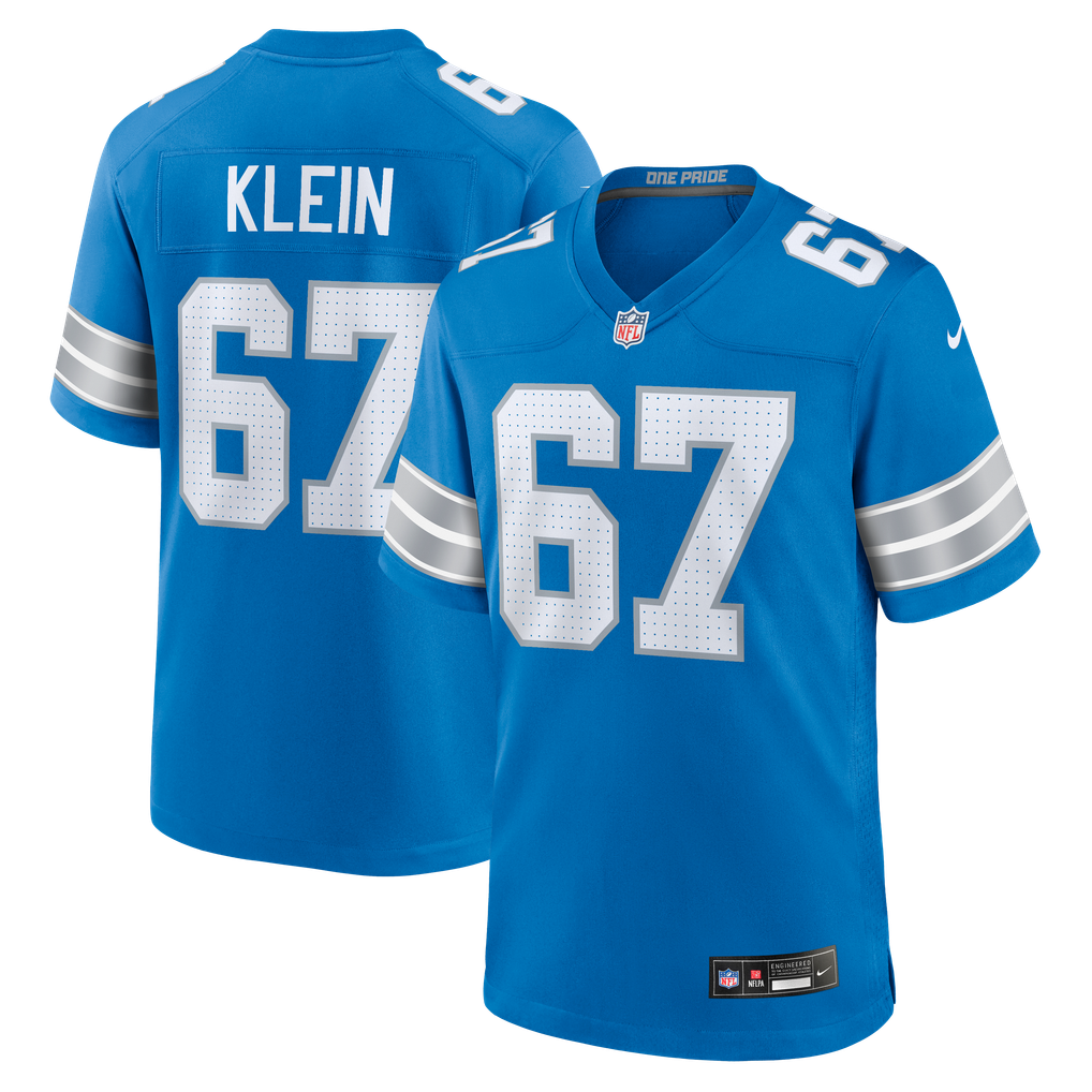 Men's Detroit Lions Elijah Klein Nike Blue Team Game Jersey - Image 1