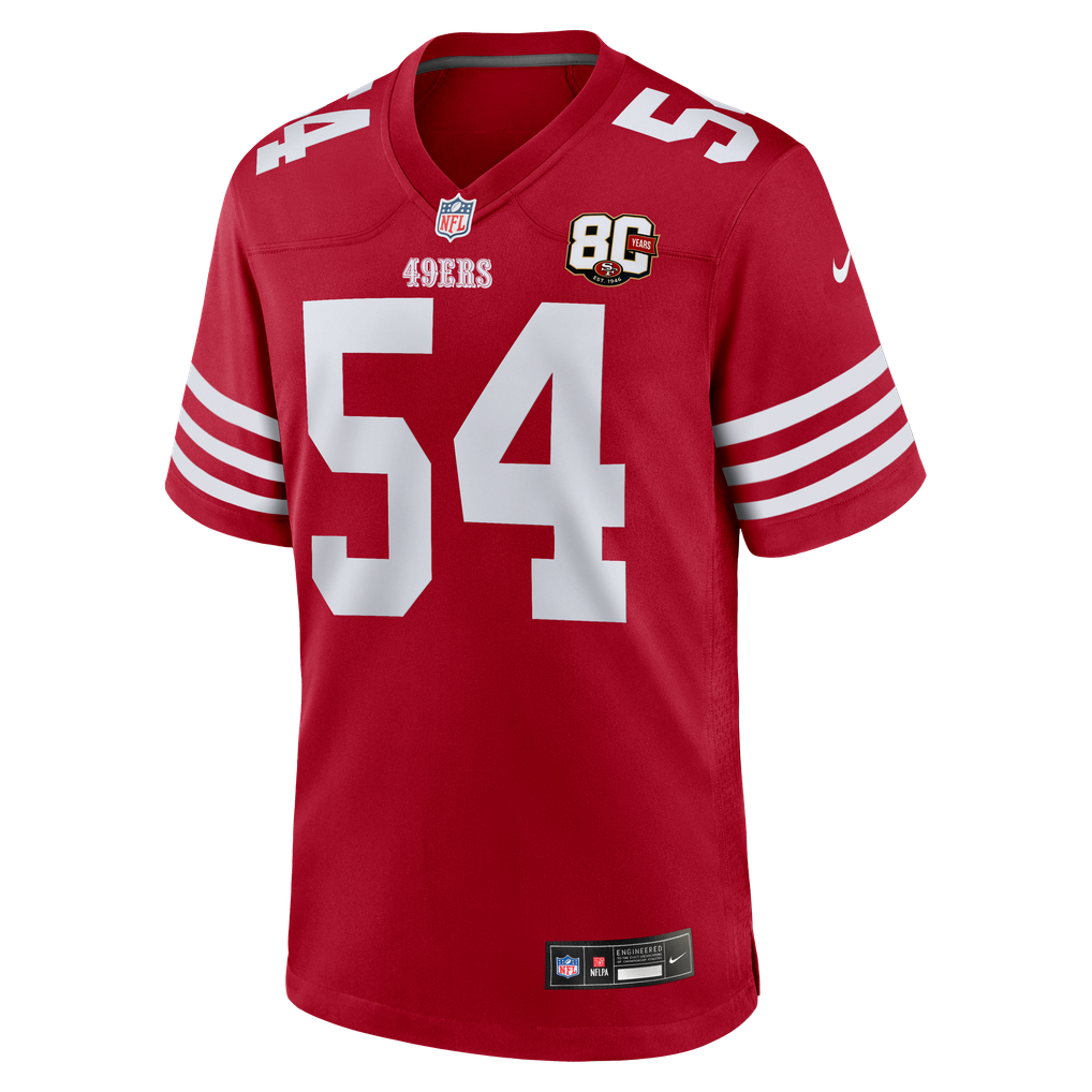 Men's San Francisco 49ers Fred Warner Nike Scarlet 80th Anniversary Game Jersey - Image 7
