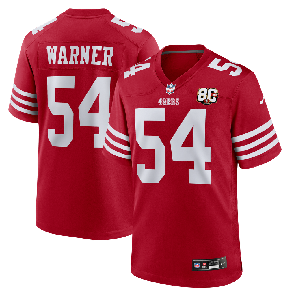 Men's San Francisco 49ers Fred Warner Nike Scarlet 80th Anniversary Game Jersey - Image 1