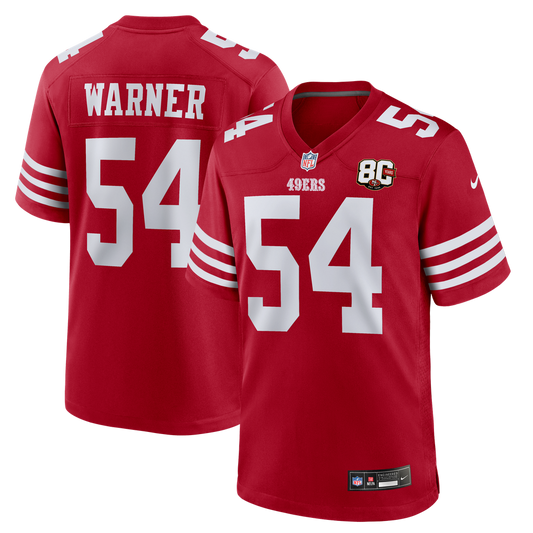 Men's San Francisco 49ers Fred Warner Nike Scarlet 80th Anniversary Game Jersey - Image 1