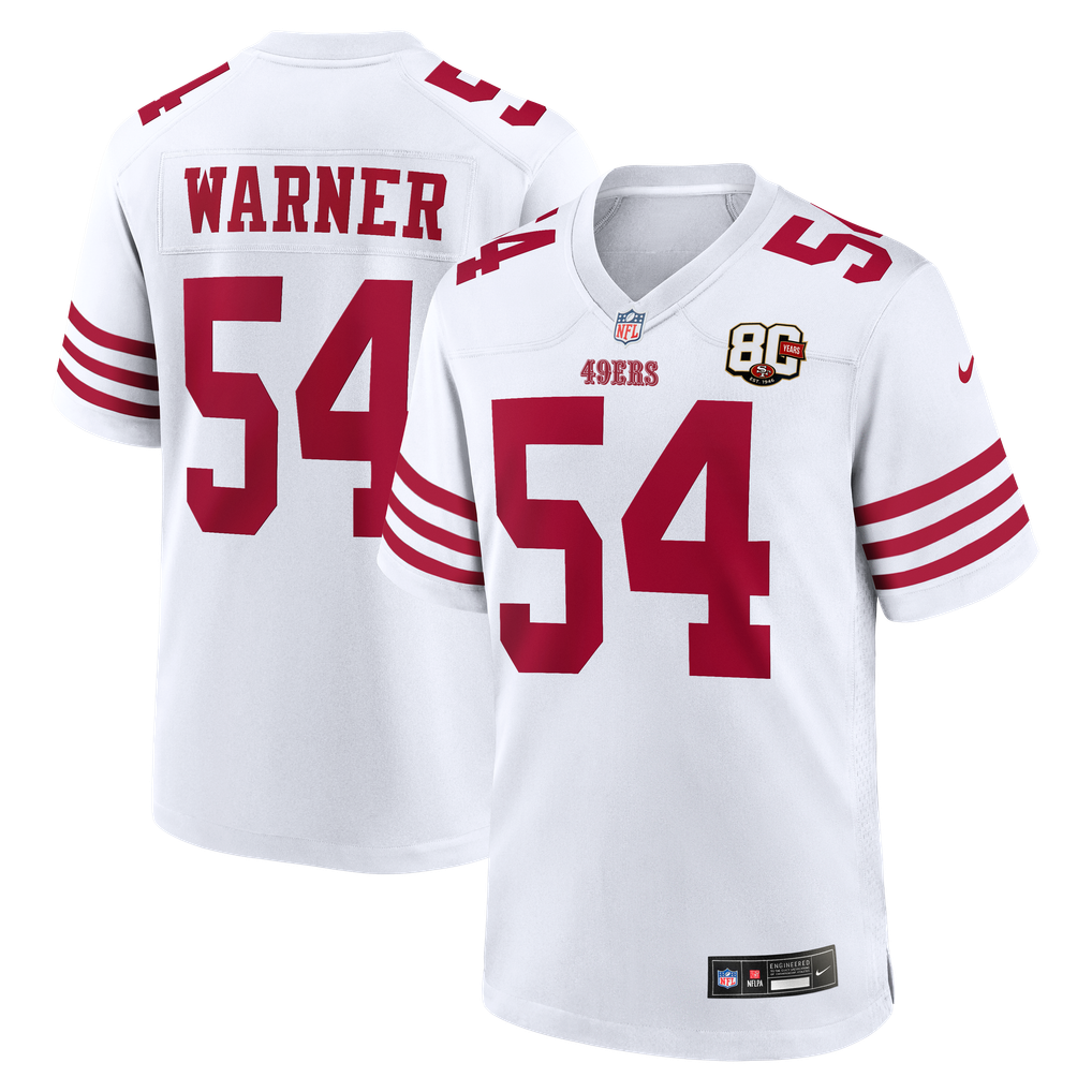 Men's San Francisco 49ers Fred Warner Nike White 80th Anniversary Game Jersey - Image 2