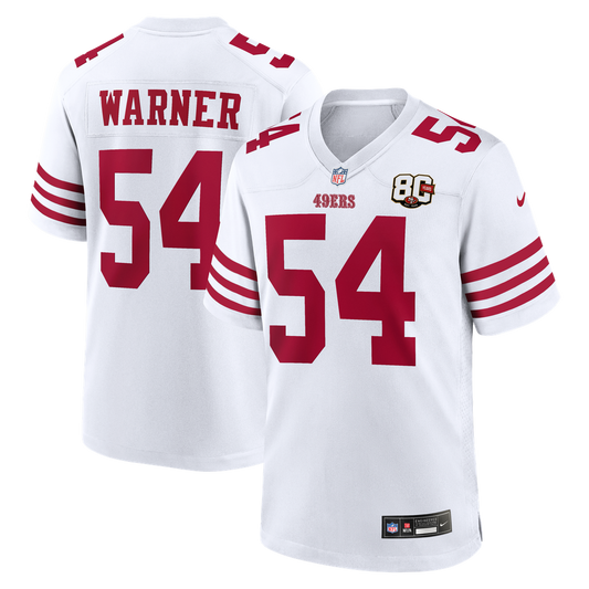 Men's San Francisco 49ers Fred Warner Nike White 80th Anniversary Game Jersey - Image 1