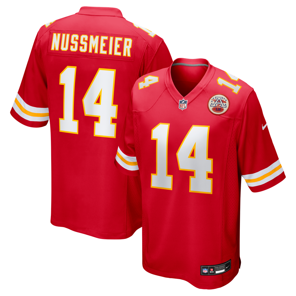 Men's Kansas City Chiefs Garrett Nussmeier Nike Red Game Jersey - Image 1
