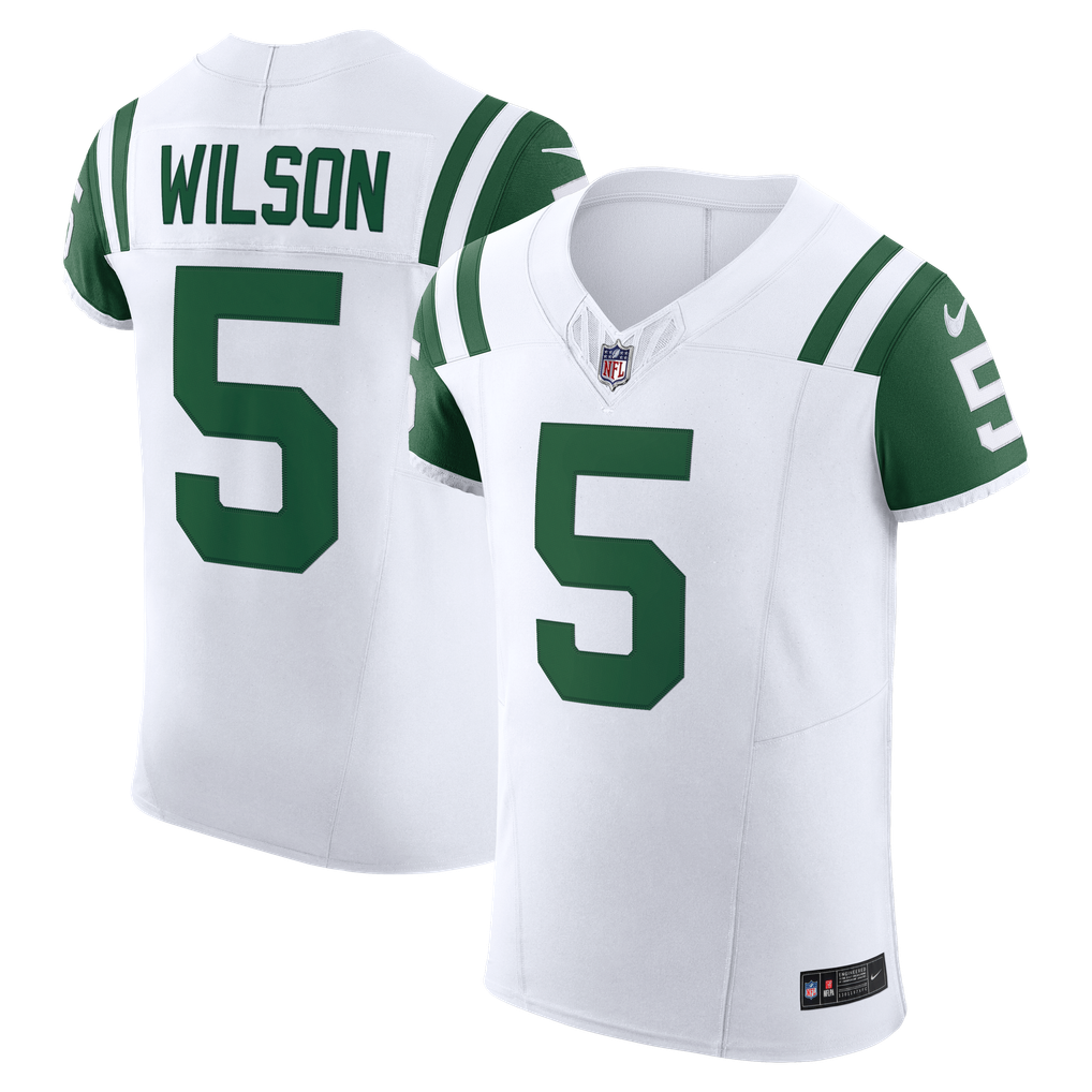 Men's New York Jets Garrett Wilson Nike White Classic Alternate Vapor F.U.S.E. Elite Jersey - Image 1