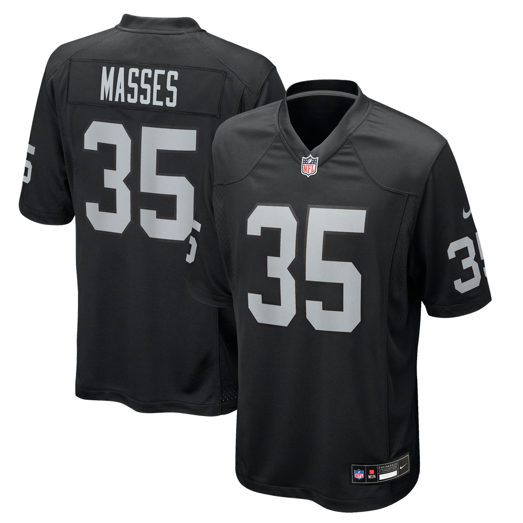 Men's Las Vegas Raiders Hezekiah Masses Nike Black Team Game Jersey - Image 1
