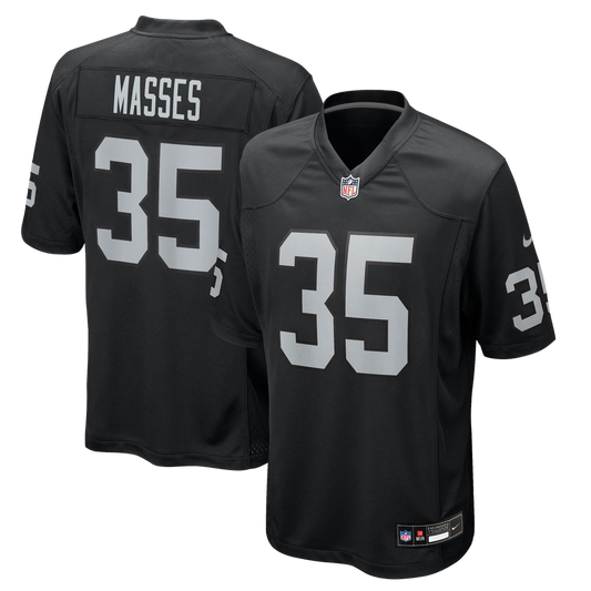 Men's Las Vegas Raiders Hezekiah Masses Nike Black Team Game Jersey - Image 1