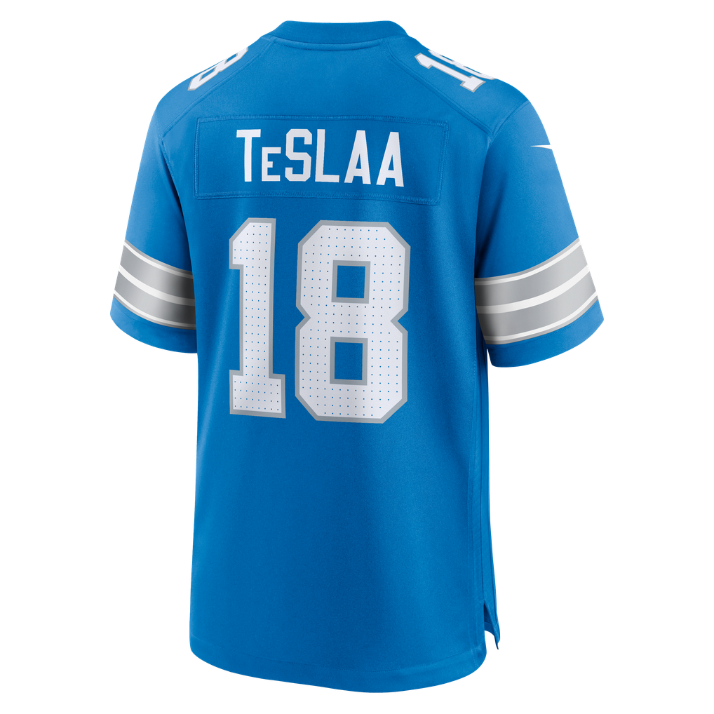 Men's Detroit Lions Isaac TeSlaa Nike Blue Game Player Jersey - Image 4
