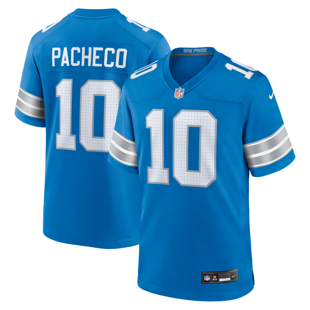 Men's Detroit Lions Isiah Pacheco Nike  Blue Team Game Jersey - Image 2