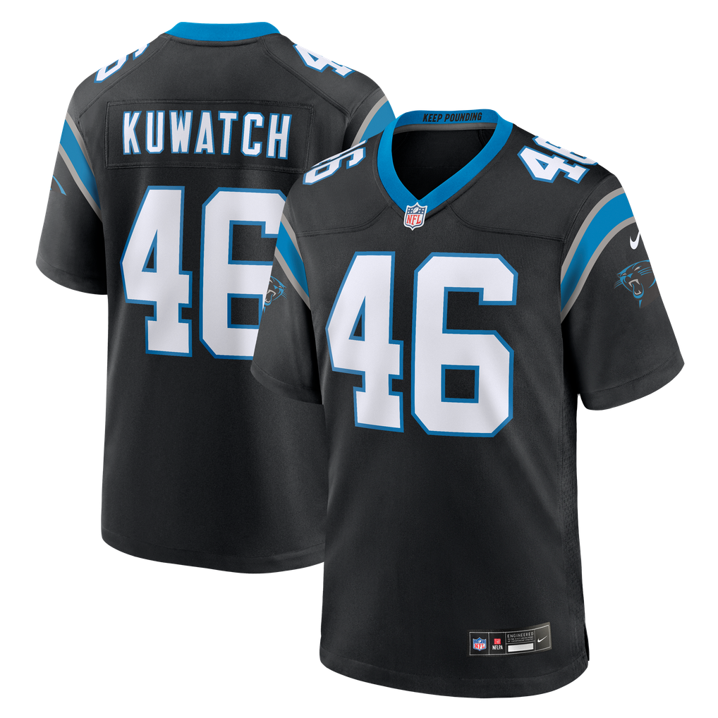 Men's Carolina Panthers Jackson Kuwatch Nike Black Team Game Jersey - Image 2