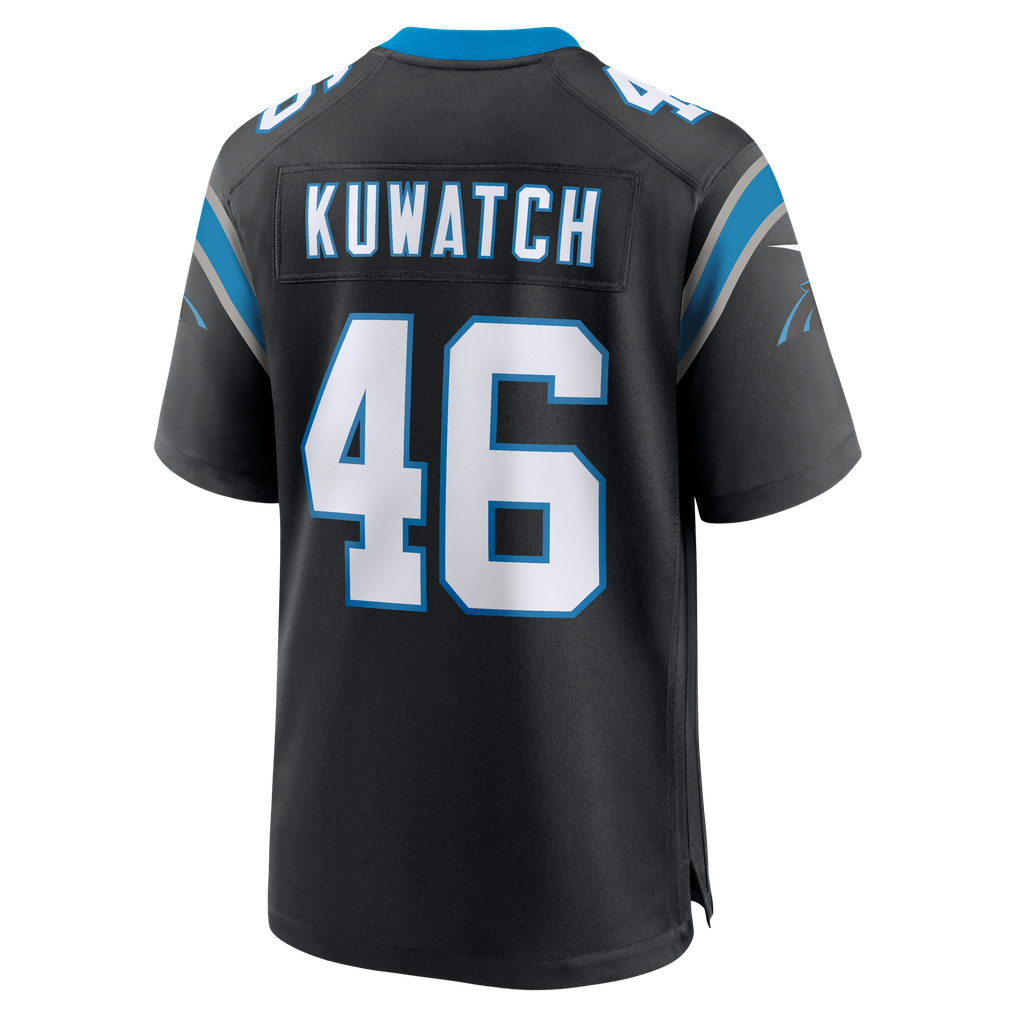 Men's Carolina Panthers Jackson Kuwatch Nike Black Team Game Jersey - Image 4