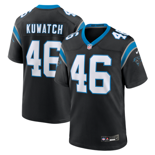Men's Carolina Panthers Jackson Kuwatch Nike Black Team Game Jersey - Image 1