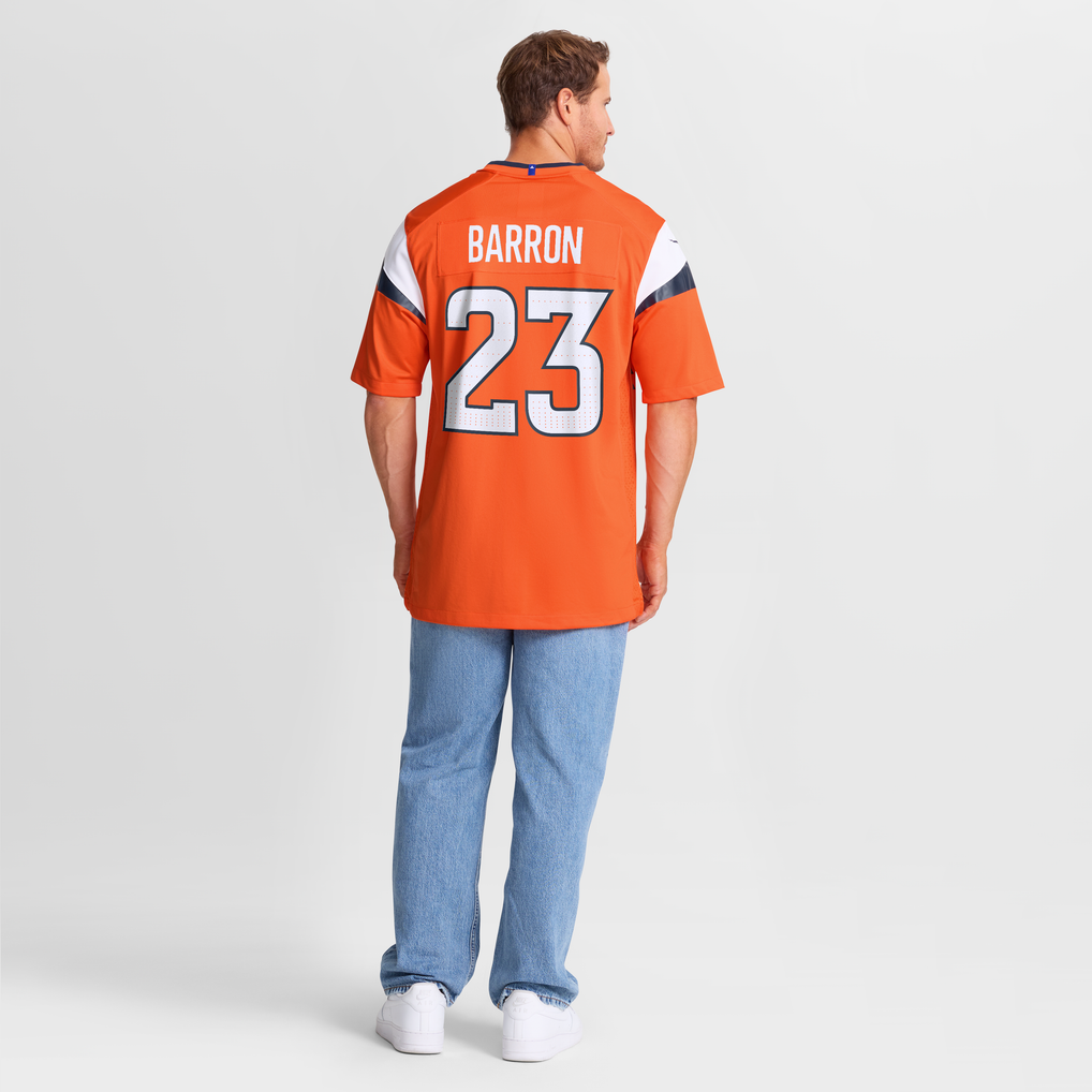 Men's Denver Broncos Jahdae Barron Nike Orange Game Player Jersey - Image 9