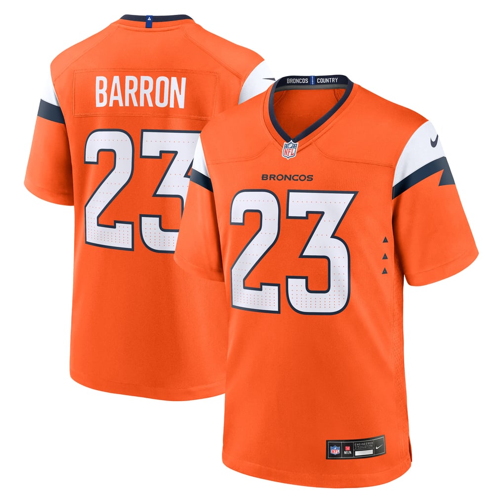 Men's Denver Broncos Jahdae Barron Nike Orange Game Player Jersey - Image 2