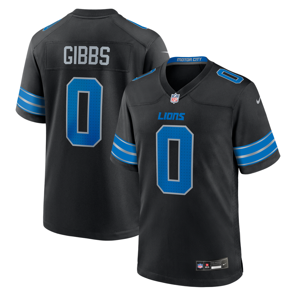 Men's Detroit Lions Jahmyr Gibbs Nike Black 2nd Alternate Game Player Jersey - Image 2