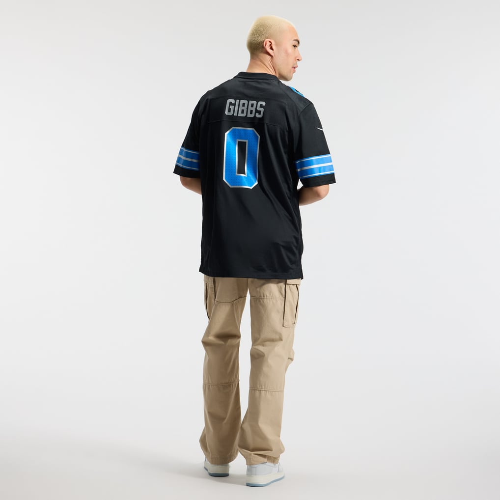 Men's Detroit Lions Jahmyr Gibbs Nike Black 2nd Alternate Game Player Jersey - Image 6