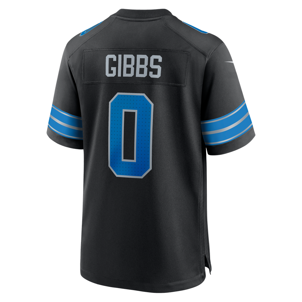 Men's Detroit Lions Jahmyr Gibbs Nike Black 2nd Alternate Game Player Jersey - Image 8