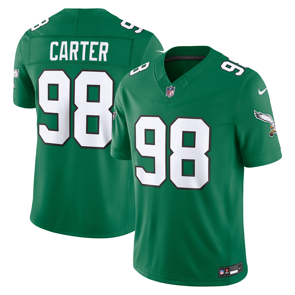 Men's Philadelphia Eagles Jalen Carter Nike Kelly Green Alternate Vapor F.U.S.E. Stitched Limited Jersey - Image 2