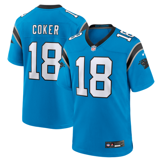 Men's Carolina Panthers Jalen Coker Nike Blue Alternate Game Jersey - Image 1