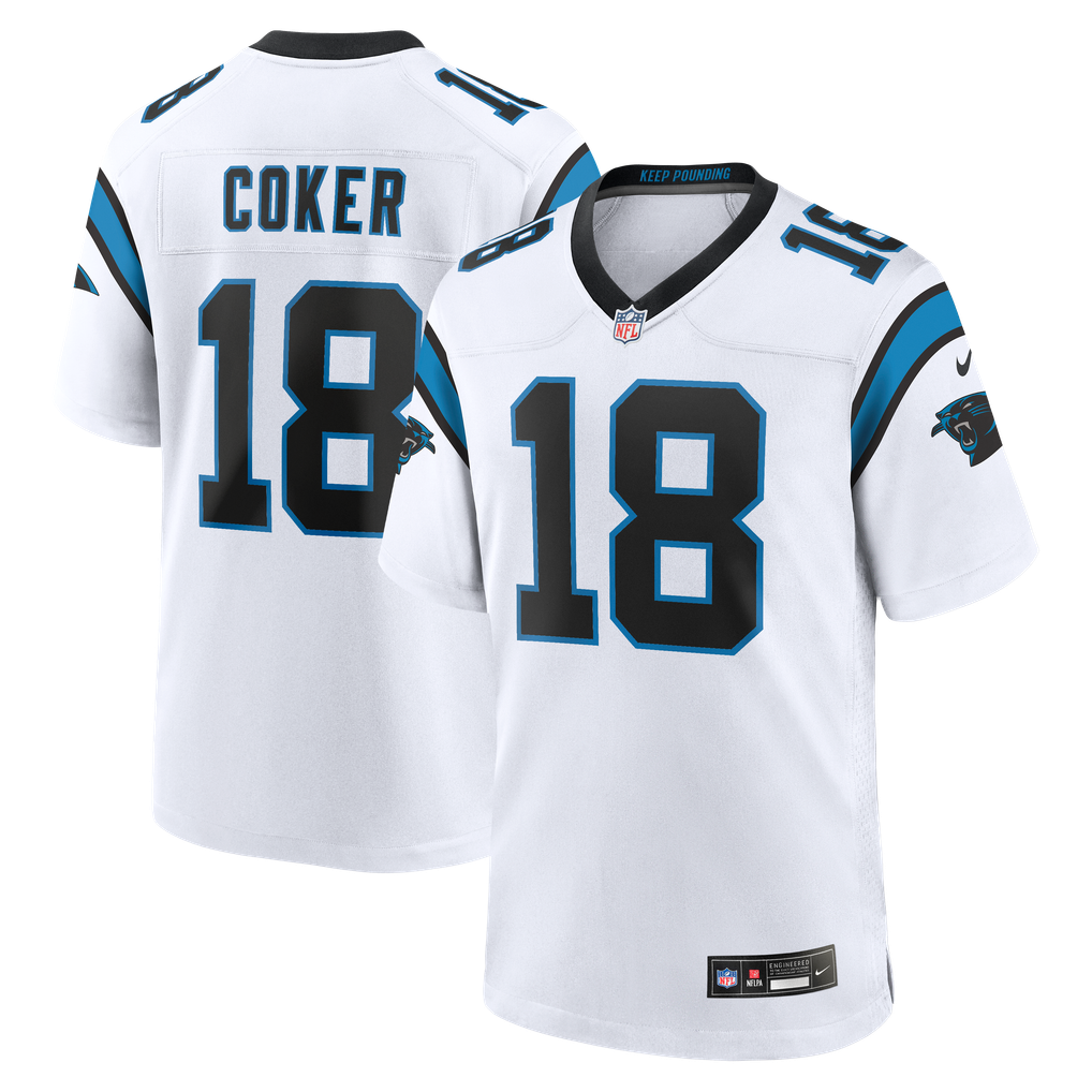 Men's Carolina Panthers Jalen Coker Nike White Game Jersey - Image 2