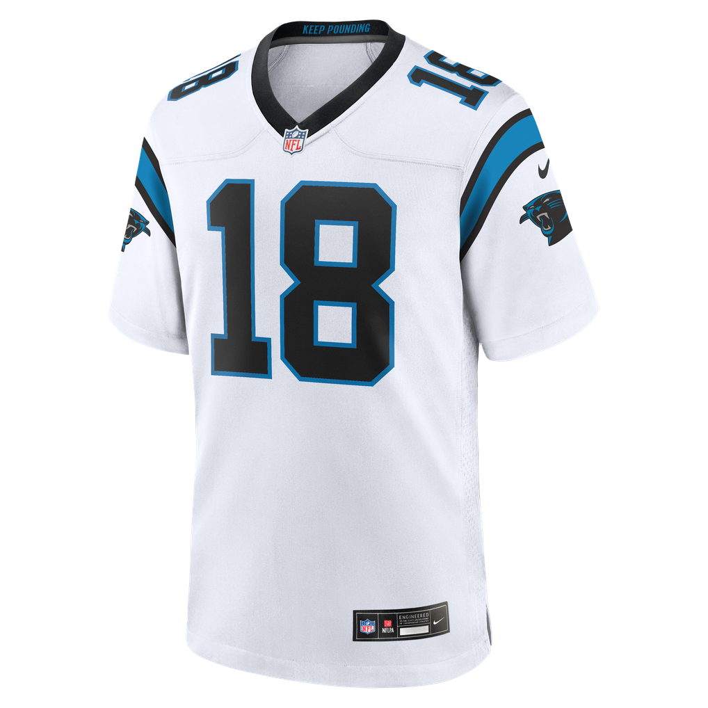 Men's Carolina Panthers Jalen Coker Nike White Game Jersey - Image 3